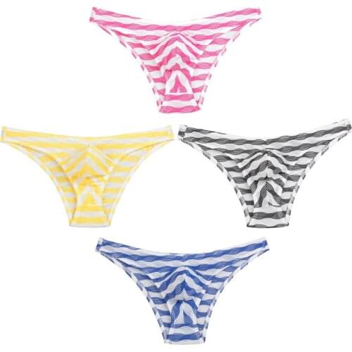 4PCS/Lot Popular Ripples Pattern Design Striped Mens Bikini Underwear Briefs Sexy Male Underpants Fashion Shorts