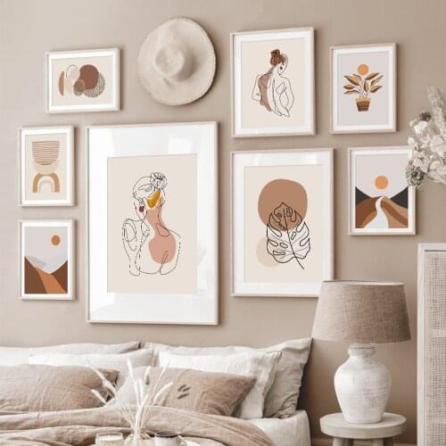 Abstract Girl Body Line Leaves Landscape Boho Posters Canvas Painting Wall Art Print Picture Bedroom Modern Home Interior Decor