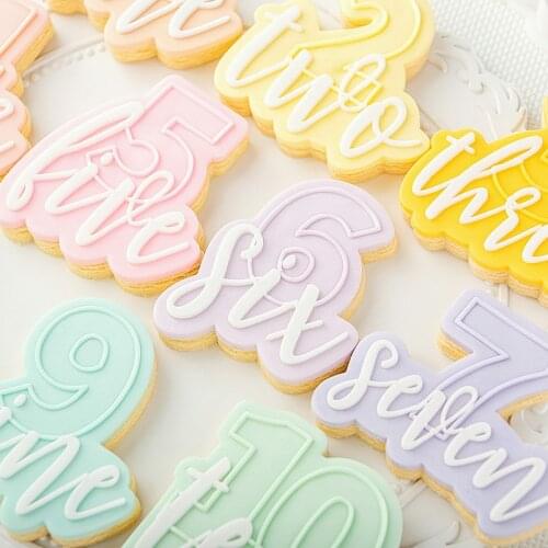 Acrylic 1-10 Number Embossed Mold Happy Birthday Anniversary Fondant Sugar Craft Cookies Embosser Cutter Cake Decorating Tool