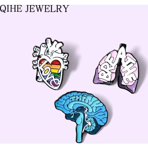 Anatomy Heart Brain Lung Enamel Pin Organ Lapel Pin Badge Cartoon Brooches Wholesale Medical Jewelry Gift For Doctor Friends