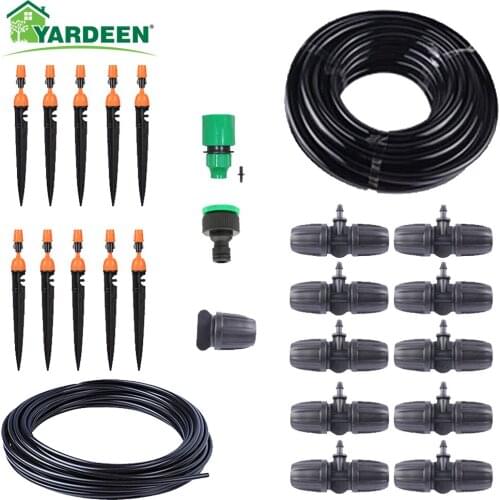 10M 9/12" Hose Automatic Micro Drip Irrigation DIY Mist Cooling System with Adjustable Drip/Spray Nozzle