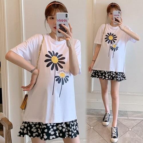 015# Cotton T shirt + Maternity Pants Two-piece Maternity Clothes Loose Short Sleevess Set Pregnant Women Pregnancy Clothes