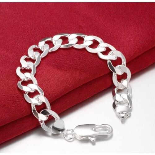 Noble Classic12MM sideways men chain 925 sterling silver Bracelet for woman fine Luxury fashion jewelry Wedding party gifts