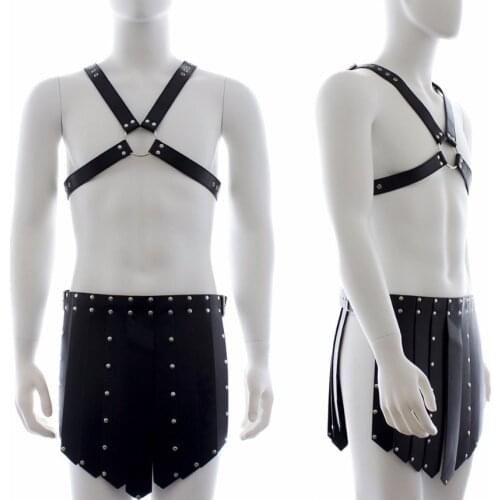 Puppy play Adult games Barbarian dominator slave Bondage fetish pu Leather Male Cross Belt And Skirt Role Play Sex Toys For Men