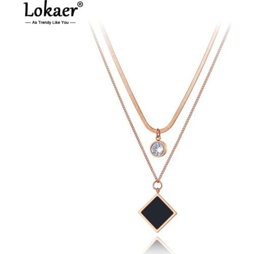 Lokaer Original Design Trendy Acrylic Square Pendant Necklace For Women Stainless Steel CZ Crystal Chain Choker Necklace N20135