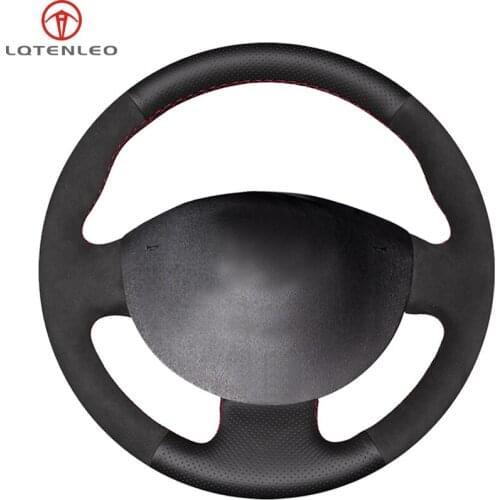 LQTENLEO Black Genuine Leather Suede Car Steering Wheel Cover for Renault Megane 2 2003-2008 Kangoo 2008-2012 Scenic 2 2003-2010