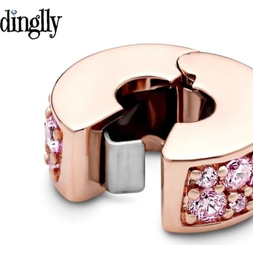 Dinglly Rose Gold Round Fixing Clip Beads Charm Fit Diy Snake Chain Bracelet & Necklace Original Jewelry Accessory Beaded