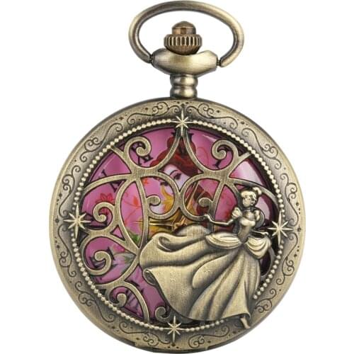 Retro Elegant Lady in Dress Quartz Pocket Watch Necklace Pendant Chain Jewelry Collectibles FOB Watch Gift for Pretty Women Girl