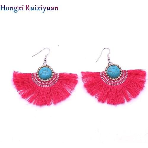Ethnic Bohemian Earring Nature stone Sample Charms Hoop Drop Vintage Rhinestone Accessories Tessels Earrings For Women