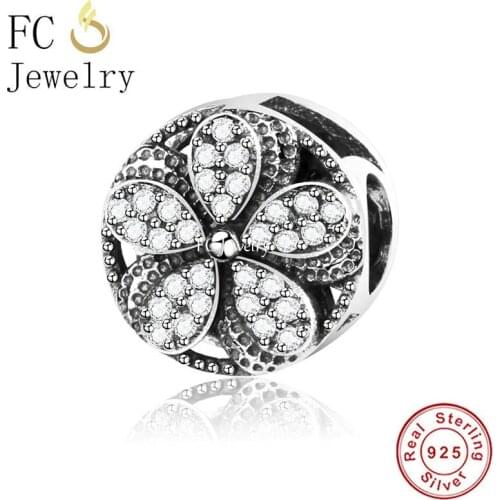 FC Jewelry Fit Original Charm Bracelet Real 925 Sterling Silver Daisy Flower Pave Zirconia Bead For Making Women Berloque 2021