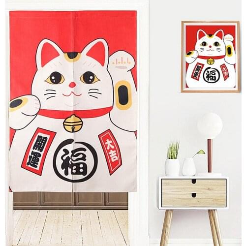 Cotton linen Japanese style lucky cat partition cloth art kitchen door curtain bedroom cartoon children study room decoration