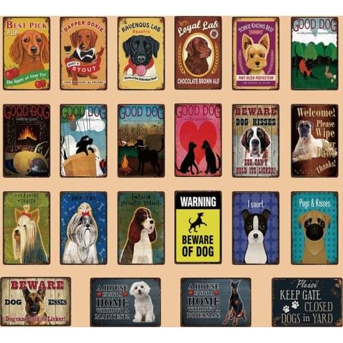 [ Kelly66 ] Good Dog Waring Beware Of Pug Kisses Metal Sign Tin Poster Home Decor Bar Wall Art Painting 20*30 CM Size Dy63