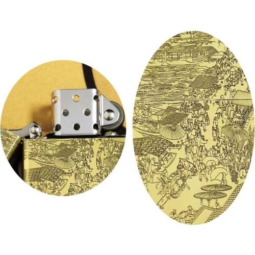 Qingming Shanghetu kerosene lighter pure copper five-sided carved windproof