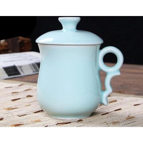 Longquan Celadon Teacup Ceramic Elegant Glaze Tea Mug with Lid Kung Fu Tea Cups Office Mug