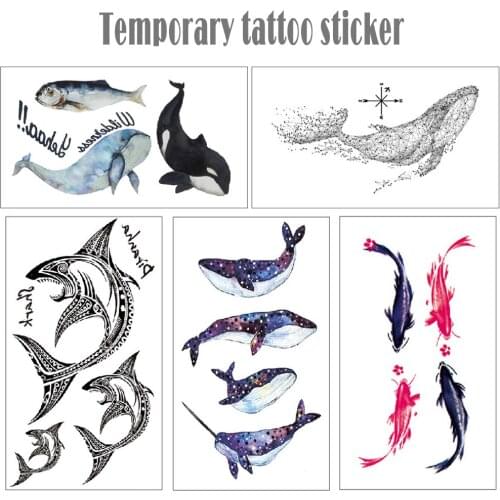 1 piece Small temporary tattoo sticker Whale fish Waterproof Fake Tattoo Fox tiger Arm neck hand body tattoos for men women