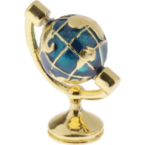 1/12 Scale Metal Globe Toy, Doll House Room Table Shelf Life Scenes Decoration, Blue & Golden Color