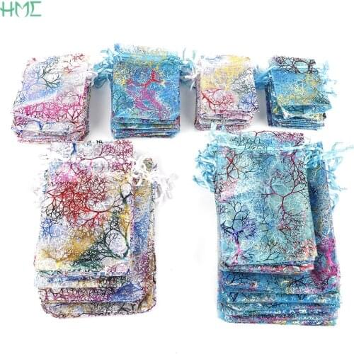 10/20/50Pcs White Blue Colorful Drawstring Organza Bags Jewelry Packaging Display Bags Wedding Party Gift Bags Jewelry Pouches