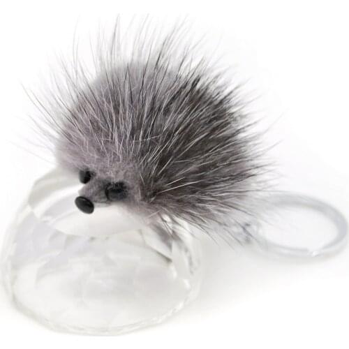 Original New Cute Fluffy Genuine Mink Fur Pompom Hedgehog Keychain Women Keyring Bag Charm Pompon Toy Doll Key Chain Holder Gift