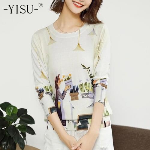 YISU Autumn Winter Fashion sweater pullovers Women O-neck Loose Pullover female Long Sleeve cartoon pictures Printed sweater
