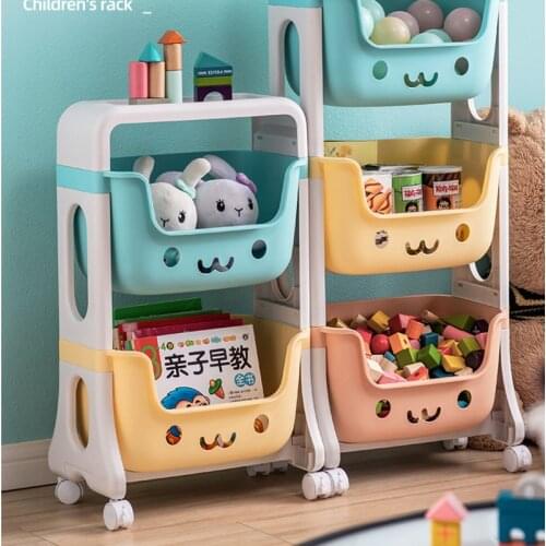 Cartoon smiley toy storage rack household macaron color bedroom trolley storage rack layered storage bedside snack sorting rack