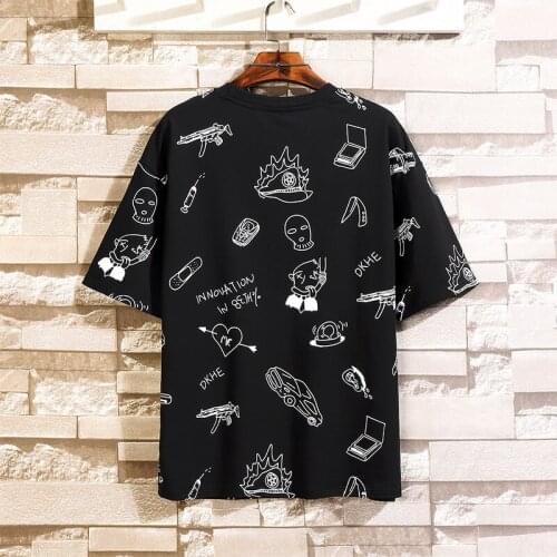 Mens Black T-shirt 2020 Fashion Print Cotton Punk Hip Hop Japanese Streetwear Harajuku Tshirt Male Summer Casual T Shirt