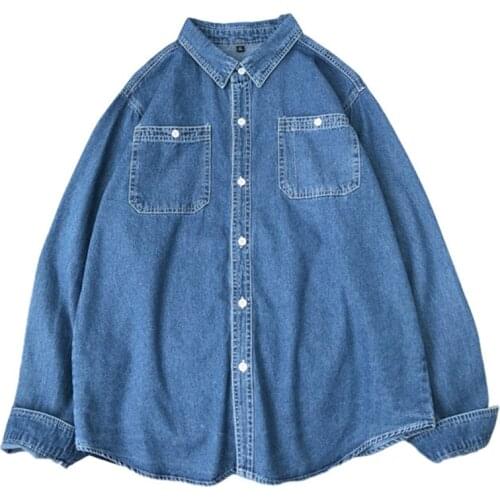Four seasons new Hong Kong style denim shirt Mens Korean style trendy long-sleeved shirt Casual all-match loose thin top coat