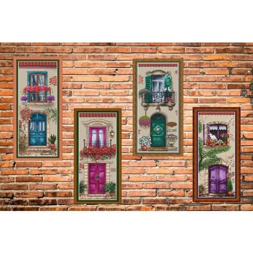 Top Quality Beautiful Counted Cross Stitch Kit Four Colors Balcony Windows Terrace Veranda Red Blue Green Purple Free Shipping