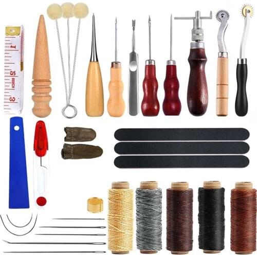 LMDZ Leather Tool Kit Leather Working Tools Leather Supplies Leather Sewing with Thread Needles Groover Thimble Awl Accessories
