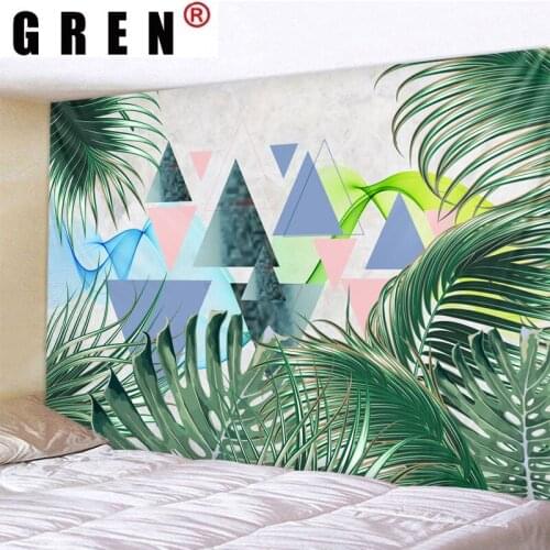 GREN Tapestry Wall Hanging Green Plant Geometry Poster Picture Wall Covering Rugs Background Cloth Beach Mat Blanket Art Decor