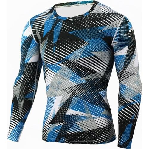 New Sport Shirt Men Clothing Long Sleeve Printing Running Shirt Men Compression Quick-drying Gym T Shirt Men Rashgard