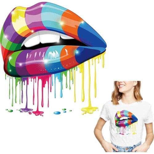 LGBT Rainbow Lip patch Badge iron on transfer for clothing ironing stickers heat transfer printed Badges patches on clothes DIY