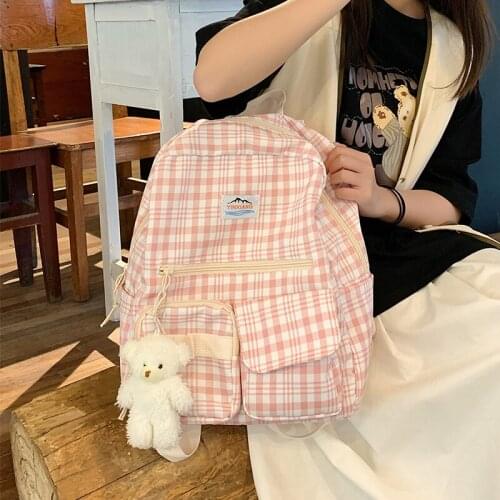 Womens Nylon Backpack Simple Striped Backpacks Preppy Style Girl Bagpack Teen Girls Large Capacity School Bags Travel Rucksack