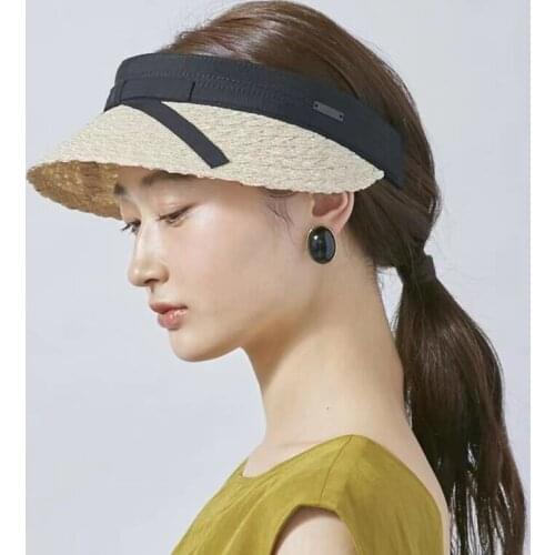Summer Women Sun Visor Anti-UV Ladies Beach Outdoor Caps Hand Made Straw Hat Casual Shade Hat Empty Top Hat Black Verano Caps