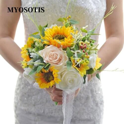 Retro Wedding Bouquet Artificial Roses Bridal Bridesmaids Bouquets Marriage Wedding Flowers Home Decoration Sunflower Decoration