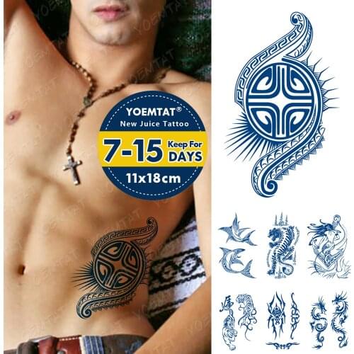 Juice Lasting Ink Tattoos Body Art Waterproof Temporary Tattoo Sticker Maori Totem Power Tatoo Arm Fake Dolphin Tiger Tatto Men