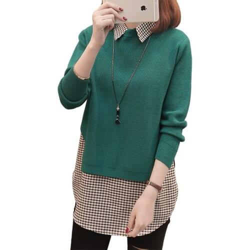 Knitwear Women Pullover Sweater Shirt Two-pieces Sweater Slim Long Sleeve Sweater Female Casual Tops 2019 Fall Winter Jumper S53