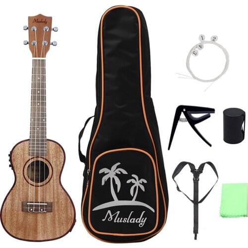 24 Inch Ukulele Ukelele Uke Kit Sapele Wood with LCD EQ Including Carrying Bag Capo Strings Strap Finger Maraca Cleaning Cloth