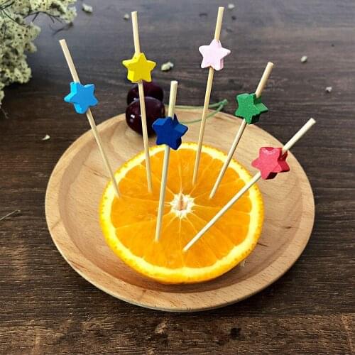 XUNZHE 100pcs/bag Red peach heart Bamboo Fruits Fork Vegetable Fork Fruit Snack Dessert Forks Holder For Party Cocktail of sign