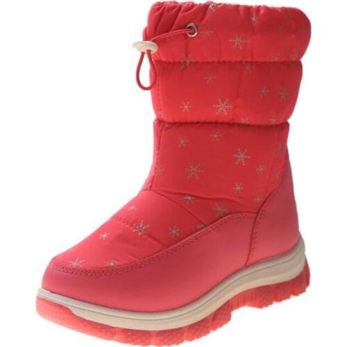 Winter Plus Velvet Thick Snow Shoes Non-slip Childrens Student Shoes Snow Boots PU Leather Mid-calf Boot