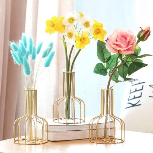 Wrought Iron Glass Vase Nordic Decoration Home Wedding Vase Gold Vase Living Room Decoration Vase Desktop Vase Hydroponic Vase
