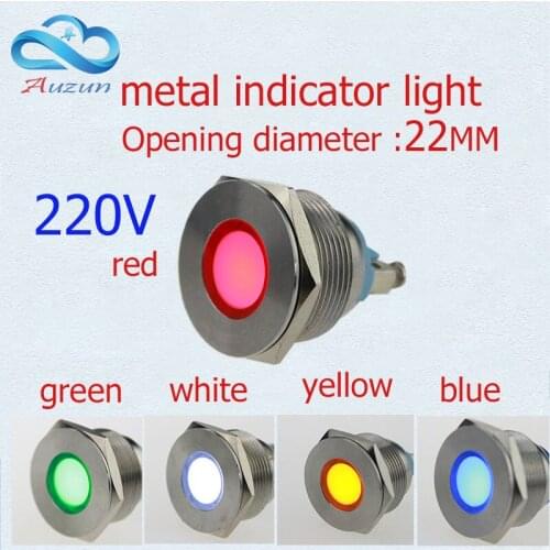 10 PCS LED metal Indicator Lights 22mm metal flat light warning car light 220v red green yellow blue and white