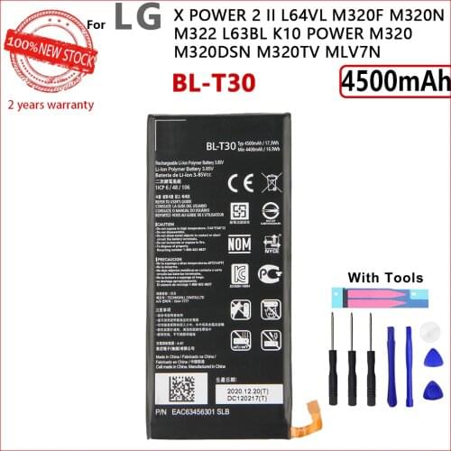 100% Genuine BL-T30 Battery For LG X Power 2 II L64VL M320F M320N M322 L63BL K10 Power M320 M320DSN M320TV MLV7N 4500mAh +Tools