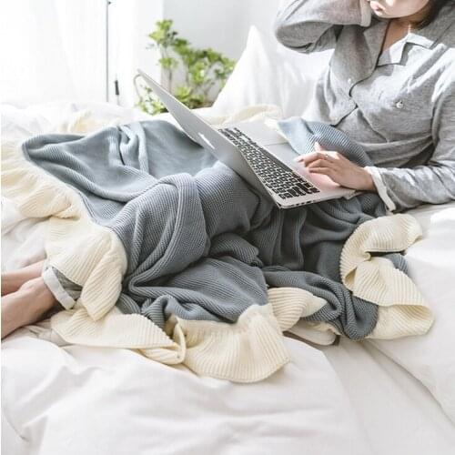130*160cm Elegant Ruffles Knitted Blanket INS Nordic Soft Cotton Bedspread Adult Sofa Air On Bed Cobertor Bedding Throw