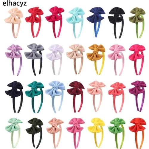 14pcs/lot 4'' Waffle Bow with Boutique Solid Ribbon Covered Plastic Headband Girls Women Hairband Soft Headwear Hair Accessories