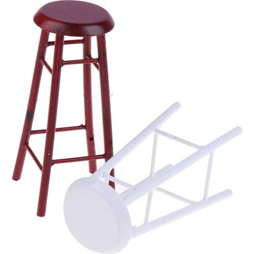 2Pc Wooden High Stool Dollhouse Miniature Bar Stool Model Simulation High Stool Chair Furniture Model Toys Dollhouse Decoration