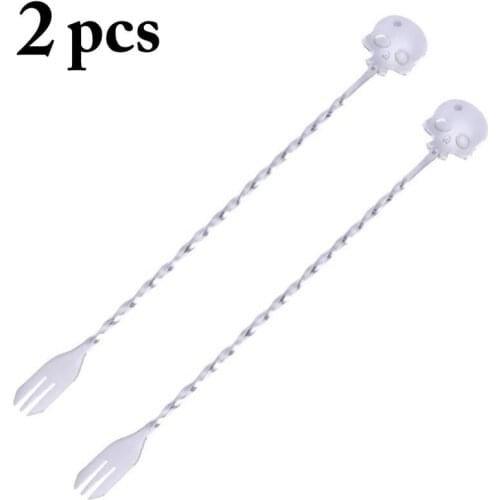 2PCS Stainless Steel Mixing Spoon Dual-use Skeleton Head Cocktail Spoon Stirring Spoon for Bar Mixing Spoon Kitchen Supplies