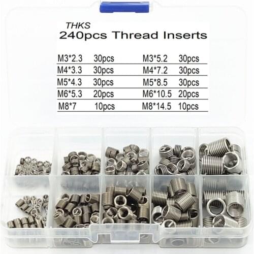 240Pcs Stainless Steel Threaded Insert Wire Screw Sleeve Thread Repair Insert Kit Coiled Wire helical screw thread repair tool