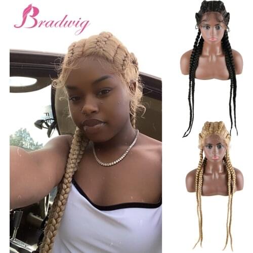 Wig Braid African 30 inches 360 Full Lace Braided Wigs Synthetic Lace Front Wig for Black Women Full Handmade Braid Wig