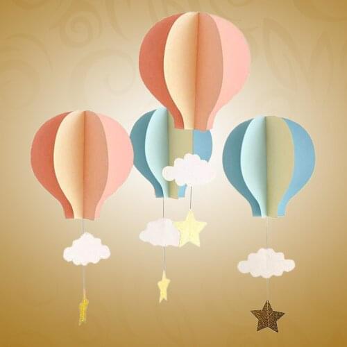 4pcs Kindergarten Window Hanging 3D Paper Hot Air Balloon Cloud Ornaments for Wedding Baby Shower Birthday Party Decorations