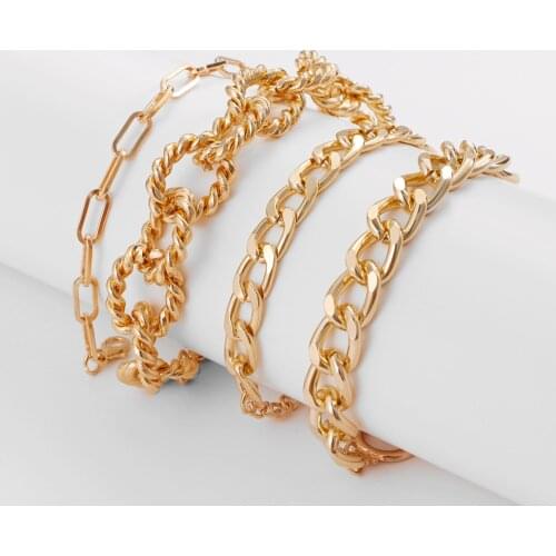 4Pcs/Set Heavy Metal Twist Chain Bracelet Set For Women Street Punk Rock Thick Chain Geometric Charm Bracelet Jewelry Gift